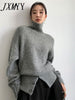 imCharms Autumn and Winter Turtleneck Sweater Pullover Button Design Loose Lazy Soft Waxy Sweater Women's Top
