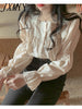 imCharms Beige Lace Blouse Vintage Square Collar Women Long Puff Sleeve Shirt Solid Cardigan Sweet Shirt Blusas Clothes Women Tops