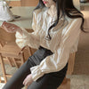 imCharms Beige Lace Blouse Vintage Square Collar Women Long Puff Sleeve Shirt Solid Cardigan Sweet Shirt Blusas Clothes Women Tops