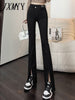 imCharms Black High-Waisted Slit Jeans Women's Slimming 2023 Spring And Summer Micro-Flare Trousers With A Small Design Sense