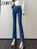 imCharms Black High-Waisted Slit Jeans Women's Slimming 2023 Spring And Summer Micro-Flare Trousers With A Small Design Sense