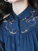 imCharms Blue Embroidered Shirt Women's And Elegant Temperament Embroidered Hollow Long-Sleeved Loose Simple Shirt Top