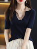 imCharms Breathable Bamboo Fiber Knitted Short-Sleeved T-Shirt Women's Summer 2023 Half-Sleeved Slim Thin Polo Collar