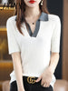 imCharms Breathable Bamboo Fiber Knitted Short-Sleeved T-Shirt Women's Summer 2023 Half-Sleeved Slim Thin Polo Collar