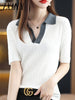 imCharms Breathable Bamboo Fiber Knitted Short-Sleeved T-Shirt Women's Summer 2023 Half-Sleeved Slim Thin Polo Collar