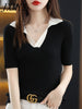 imCharms Breathable Bamboo Fiber Knitted Short-Sleeved T-Shirt Women's Summer 2023 Half-Sleeved Slim Thin Polo Collar