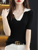 imCharms Breathable Bamboo Fiber Knitted Short-Sleeved T-Shirt Women's Summer 2023 Half-Sleeved Slim Thin Polo Collar