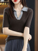 imCharms Breathable Bamboo Fiber Knitted Short-Sleeved T-Shirt Women's Summer 2023 Half-Sleeved Slim Thin Polo Collar