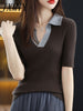 imCharms Breathable Bamboo Fiber Knitted Short-Sleeved T-Shirt Women's Summer 2023 Half-Sleeved Slim Thin Polo Collar