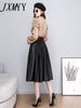 imCharms Brown Leather Skirt Half Body Autumn And Winter Women's Mid-Length A-Line Skirt Bag Hip High Waist Umbrella Skirt