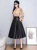 imCharms Brown Leather Skirt Half Body Autumn And Winter Women's Mid-Length A-Line Skirt Bag Hip High Waist Umbrella Skirt