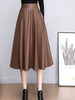 imCharms Brown Leather Skirt Half Body Autumn And Winter Women's Mid-Length A-Line Skirt Bag Hip High Waist Umbrella Skirt