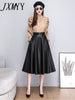 imCharms Brown Leather Skirt Half Body Autumn And Winter Women's Mid-Length A-Line Skirt Bag Hip High Waist Umbrella Skirt