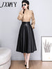 imCharms Brown Leather Skirt Half Body Autumn And Winter Women's Mid-Length A-Line Skirt Bag Hip High Waist Umbrella Skirt