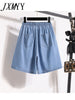 imCharms Casual Denim Washed 2023 Thin Section High Waist Wide Foot Five Pants Large Size Light Color Summer Women's Clothing S-5XL