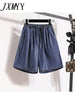 imCharms Casual Denim Washed 2023 Thin Section High Waist Wide Foot Five Pants Large Size Light Color Summer Women's Clothing S-5XL