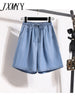 imCharms Casual Denim Washed 2023 Thin Section High Waist Wide Foot Five Pants Large Size Light Color Summer Women's Clothing S-5XL