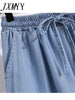 imCharms Casual Denim Washed 2023 Thin Section High Waist Wide Foot Five Pants Large Size Light Color Summer Women's Clothing S-5XL