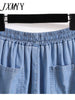 imCharms Casual Denim Washed 2023 Thin Section High Waist Wide Foot Five Pants Large Size Light Color Summer Women's Clothing S-5XL