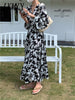 imCharms Chic Acetate Print 2023 Summer And Elegant Temperament Waist-Free Iron-Free Large Swing Long Dress