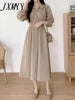 imCharms Chic Spring And Autumn Lapel Design Waist Tie Elegant Temperament Dress Comfortable Women's Clothing