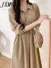 imCharms Chic Spring And Autumn Lapel Design Waist Tie Elegant Temperament Dress Comfortable Women's Clothing