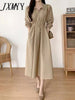 imCharms Chic Spring And Autumn Lapel Design Waist Tie Elegant Temperament Dress Comfortable Women's Clothing