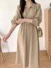 imCharms Chic Spring And Autumn Lapel Design Waist Tie Elegant Temperament Dress Comfortable Women's Clothing