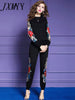 imCharms Chinese Style Embroidered Sports Suit Women's Spring And Autumn Embroidered Large Size Casual Sweater Two-Piece Pants