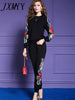 imCharms Chinese Style Embroidered Sports Suit Women's Spring And Autumn Embroidered Large Size Casual Sweater Two-Piece Pants