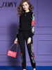 imCharms Chinese Style Embroidered Sports Suit Women's Spring And Autumn Embroidered Large Size Casual Sweater Two-Piece Pants