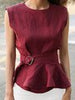 imCharms Cotton And Linen Workplace Women's Shirt 2023 And Elegant Temperament Waist Ruffle Sleeveless Sop