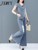 imCharms Denim Suit Summer 2023 Summer Women's Summer Temperament Aage-Reducing Wide-Leg Pants Two-Piece Tide