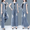 imCharms Denim Suit Summer 2023 Summer Women's Summer Temperament Aage-Reducing Wide-Leg Pants Two-Piece Tide