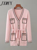 imCharms Early Autumn Long-Sleeve Knit Suit Lace-Up Waist Mid-Length V-Neck Cardigan + Wide-Leg Pants Two-Piece Female