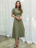 imCharms Elegant Temperament Round Neck Slim Dress 2023 Small Fresh Lace Waist Large Swing Cotton Linen Dress Women's