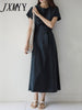 imCharms Elegant Temperament Round Neck Slim Dress 2023 Small Fresh Lace Waist Large Swing Cotton Linen Dress Women's