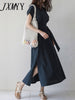 imCharms Elegant Temperament Round Neck Slim Dress 2023 Small Fresh Lace Waist Large Swing Cotton Linen Dress Women's