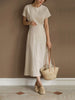 imCharms Elegant Temperament Round Neck Slim Dress 2023 Small Fresh Lace Waist Large Swing Cotton Linen Dress Women's