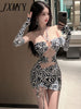 imCharms European And American Style Fashionable Hollow-Out Sexy Tight-Sleeved Nightclub Hip-Wrapped Dress For Women