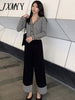 imCharms European Station Elegant Temperament Sweater Knitted Wide-Leg Pants Casual Sweet V-Neck Two-Piece Set