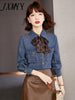imCharms European Station Spring 2023 Streamer Denim Shirt Women's Loose Thin Elegant Temperament Shirt top