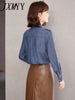 imCharms European Station Spring 2023 Streamer Denim Shirt Women's Loose Thin Elegant Temperament Shirt top
