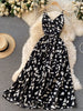 imCharms Evening Dress Sense Dress Elegant Temperament V-Neck Sexy Off-The-Shoulder Slim Slimming Ink Spot Women's Dress