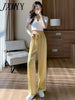 imCharms All-Match Wide-Leg Pants Women's Summer Thin Section 2023 High Waist Drape Satin Plaid White Pants
