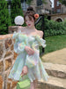 imCharms And Elegant Temperament Age-Reducing V-Neck Lotus Leaf Smudge Hollow Design Holiday Dress Female Summer