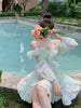 imCharms And Elegant Temperament Age-Reducing V-Neck Lotus Leaf Smudge Hollow Design Holiday Dress Female Summer