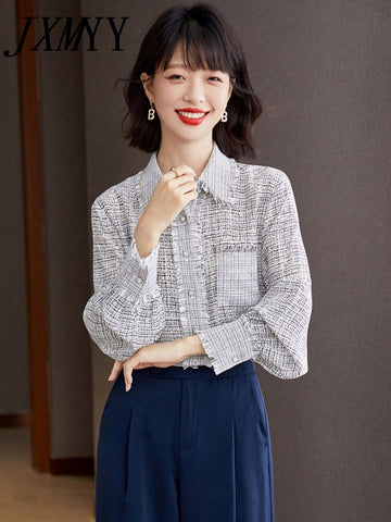 imCharms And Elegant Temperament Bright Silk Tassel Loose Professional Shirt Top 2023 Autumn Casual Shirt