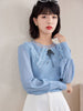 imCharms And Elegant Temperament Round Neck Knitted Top 2023 Autumn Women's Chiffon Sleeve Stitching Knitted Sweater