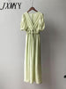 imCharms And Elegant Temperament V-Neck Dress Women's 2023 Summer Puff Sleeves Mid-Length Skirt